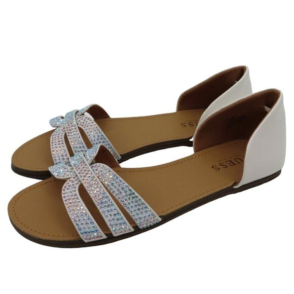 GUESS 7 M Elize Multicolor Rhinestone Bling Slip On Sandals Flats Faux Leather - Picture 1 of 14
